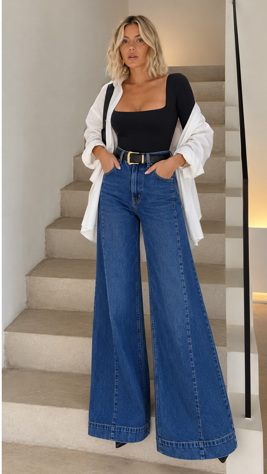 HIGH RISE PALAZZO PUSH-UP DENIM