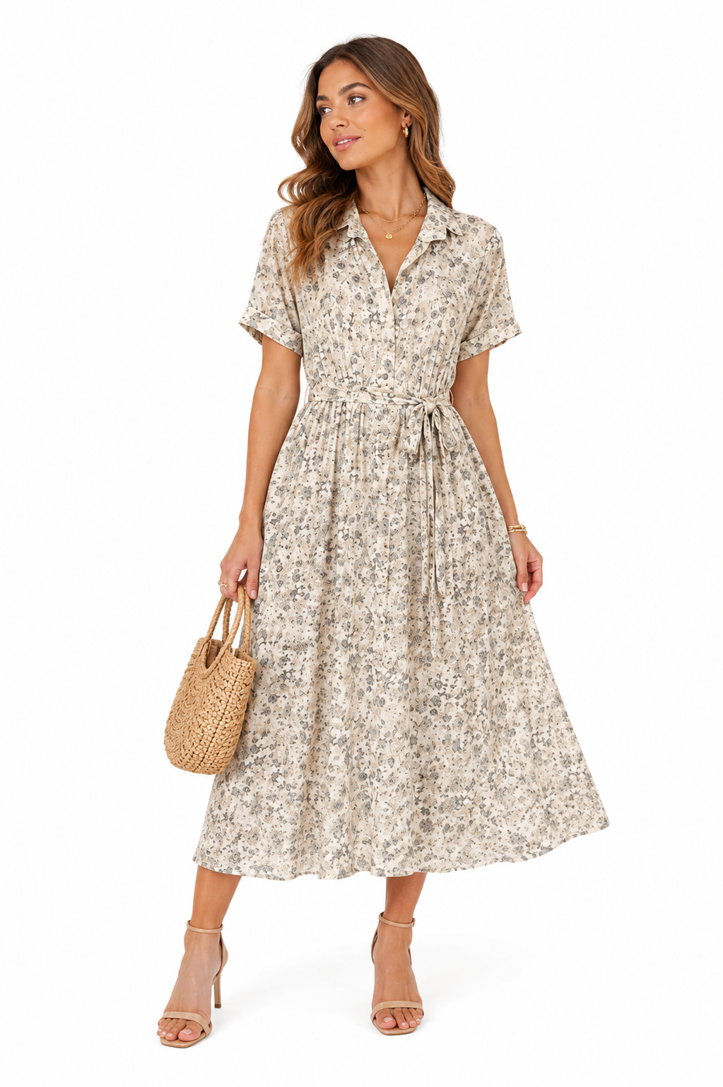 Floral Dress H&M Nude